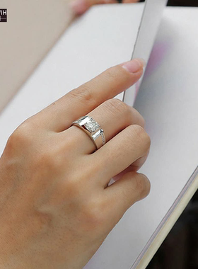 ECETOWIHs925纯银莫桑石戒指男单