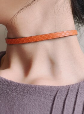 choker手工真皮项圈哑光锁骨链