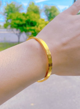 【金店同款】越南沙金米字车花手镯螺丝纹拉丝仿真手环女精雕工艺