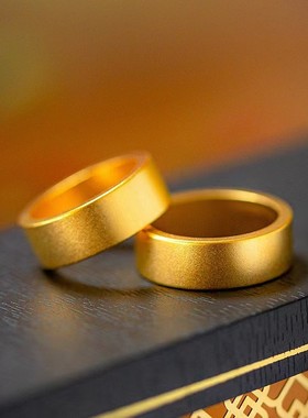 古法宽面戒指女轻奢小众设计男女款越南沙金仿真黄金情侣对戒结婚