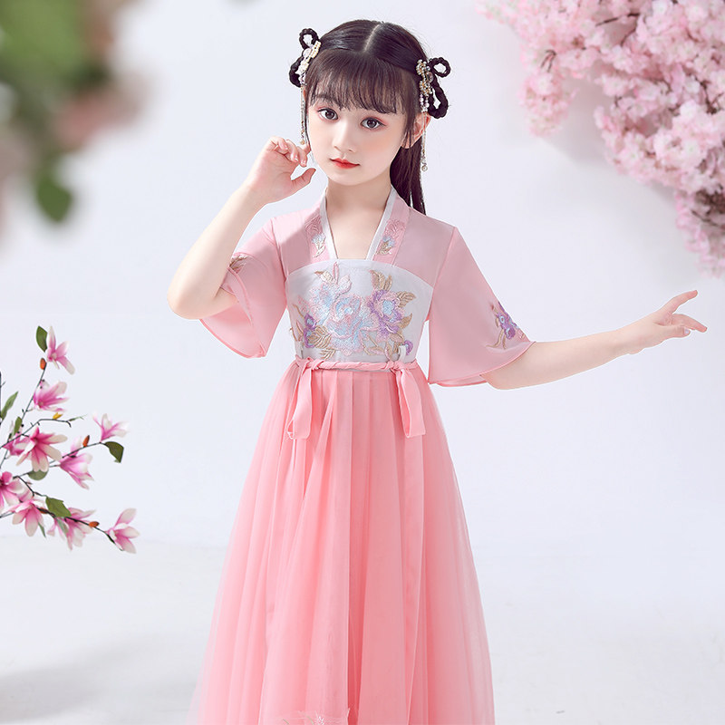 夏款洋气女童汉服连衣裙儿童裙子 卡斐蓝儿连衣裙