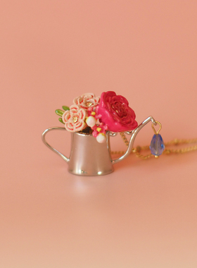 LycheeRose珐琅花篮水壶项链毛衣链小众设计感复古vintage法式