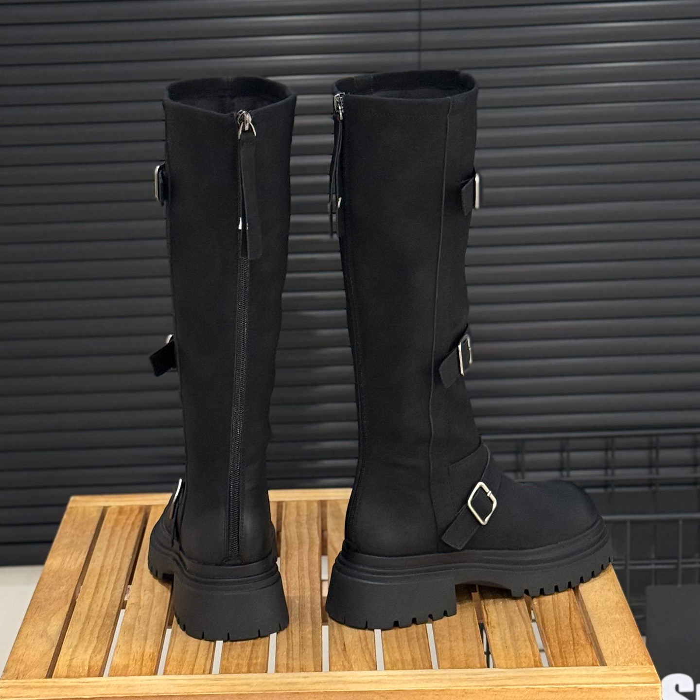 粗跟不过膝长筒靴女2025秋冬新款弹力瘦瘦高筒骑士靴皮带扣机车靴,淘宝优惠券,粉丝福利购,淘宝优惠卷
