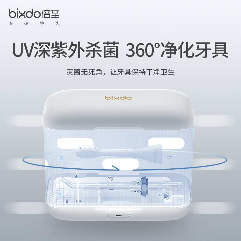 bixdo/倍至水牙线冲牙器喷头电动牙刷头紫外线清洁UV便携杀菌盒 - 图1