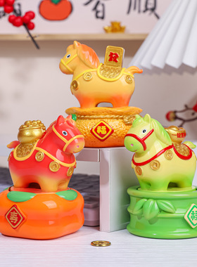 新款小马福福盲盒之福来运转唐三彩小胖马文创纪念品马年生肖摆件
