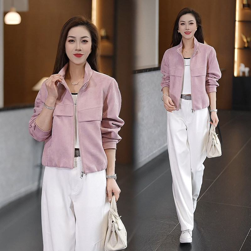 短款立领麂皮绒小外套宽松休闲夹克上衣2026女春季新款拉链开衫,淘宝优惠券,粉丝福利购,淘宝优惠卷