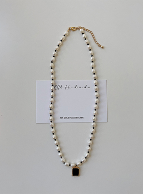 OPs黑尖晶石天然淡水珍珠项链