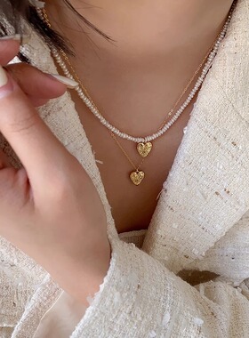 OPs八芒星褶皱爱心珍珠项链