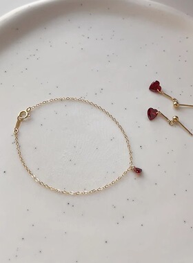 OPs红色爱心锆石美国14K包金手链