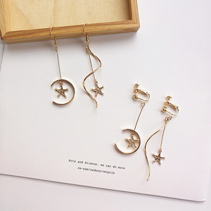 手作星星波浪不对称长款耳环