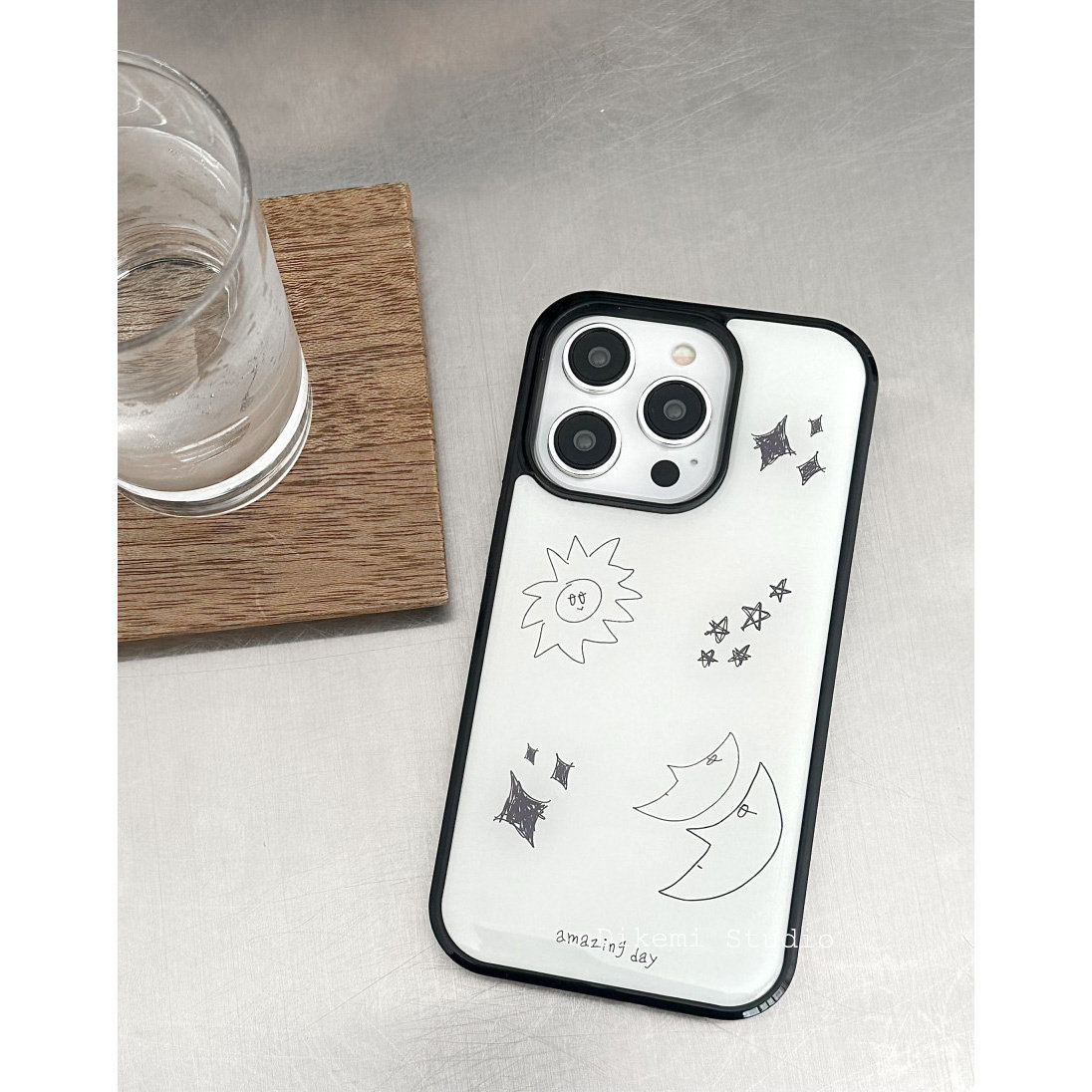 韩国ins小众简约手绘插画月亮星星黑边软壳适用iphone15promax/14promax苹果13/12/11全包16pro手机保护套