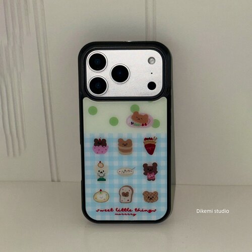 韩系ins小众软萌甜妹蓝格纹小熊甜品手机壳适用iphone17promax苹果18pro/16promax/15学生党手机保护套个性 - 图2