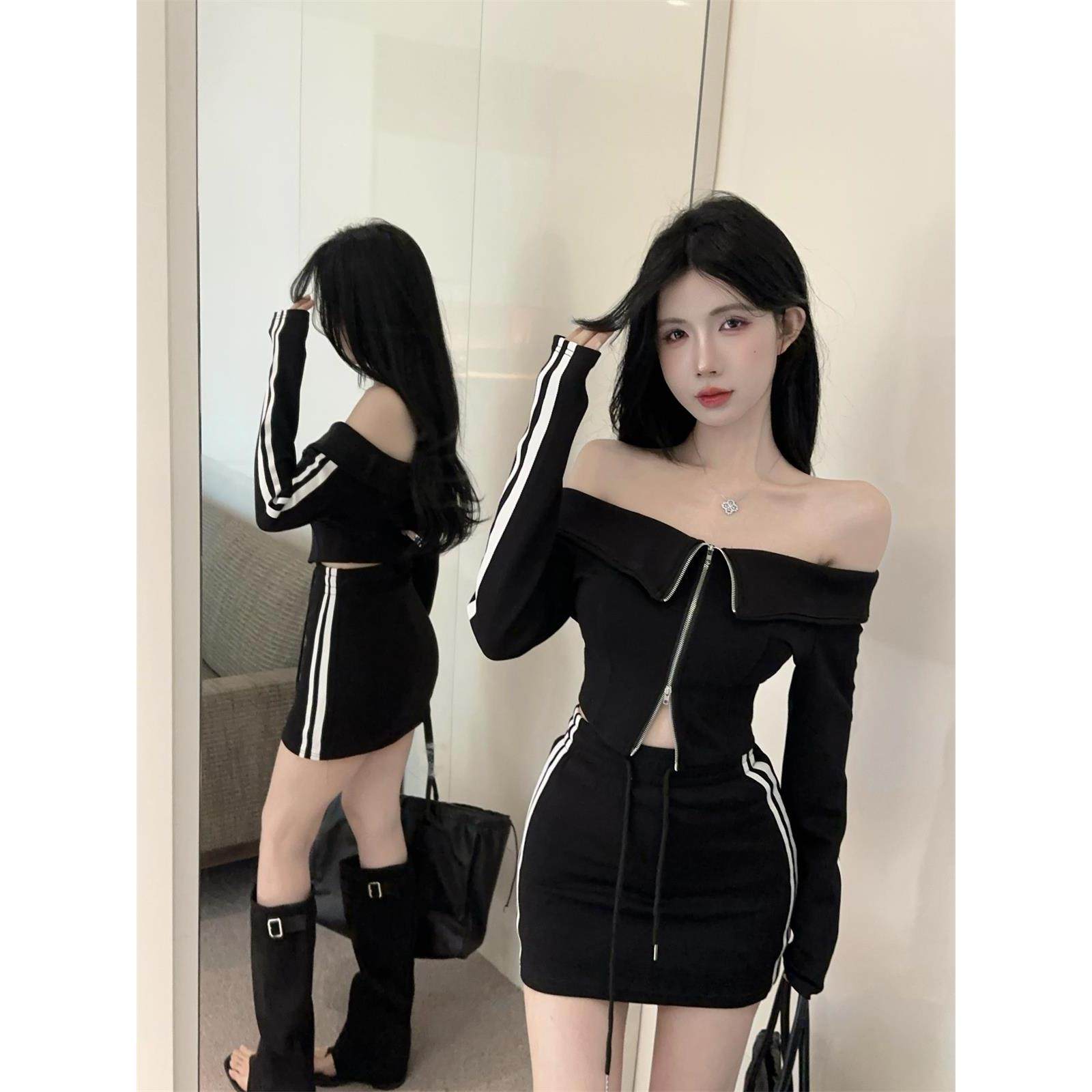 美式卫衣套装裙女夏季一字肩上衣穿搭一整套半身裙休闲运动两件套,淘宝优惠券,粉丝福利购,淘宝优惠卷