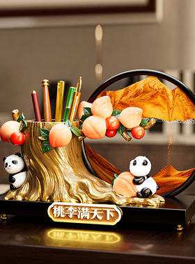 创意熊猫流沙画笔筒摆件