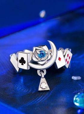 ins柯南新款戒指 2次元动漫周边怪盗基德开口可调节指环925银饰品