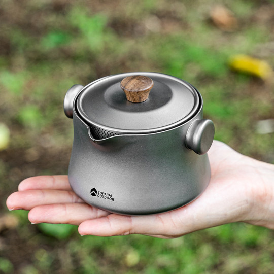 Дорожный чайный сервиз из чистого титана, походный чайный сервиз из титанового сплава, портативный чайник, палочки для еды, чашка, двухслойный титановый чайный сервиз с защитой от ожогов