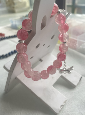 粉红琉璃珠手工手链女款单圈时尚百搭饰品礼物送女友闺蜜生日礼物