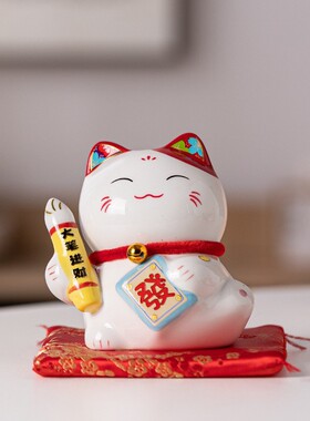 国潮宫廷招财猫可爱摆件前台客厅陶瓷店铺装饰存钱罐开业创意礼品
