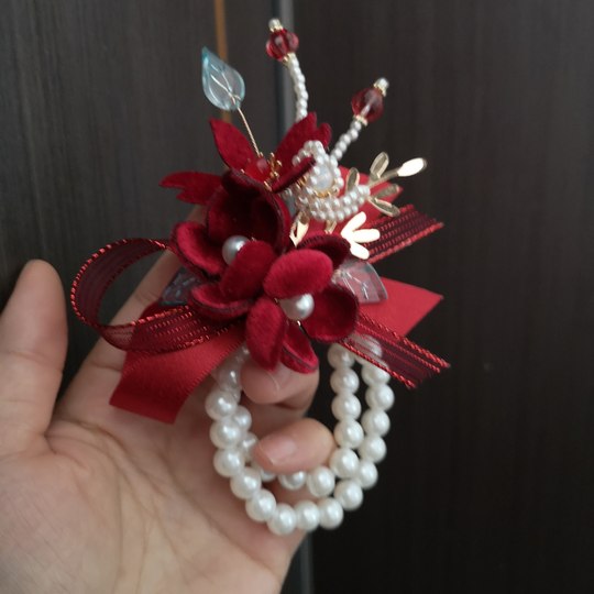 2025 новый оригинальный высококачественный бархатный тканевый бордовый свадебный браслет для невесты, свадебный браслет на запястье с цветком