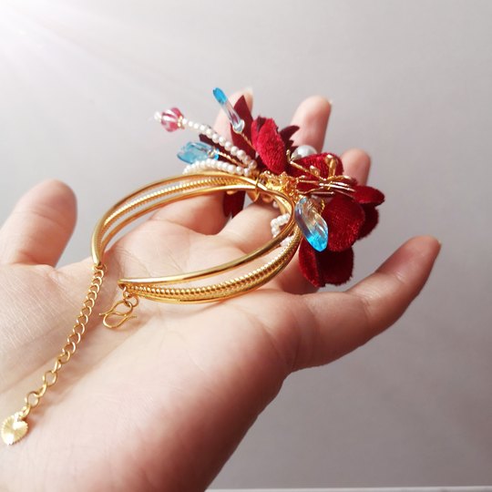 2025 новый оригинальный высококачественный бархатный тканевый бордовый свадебный браслет для невесты, свадебный браслет на запястье с цветком