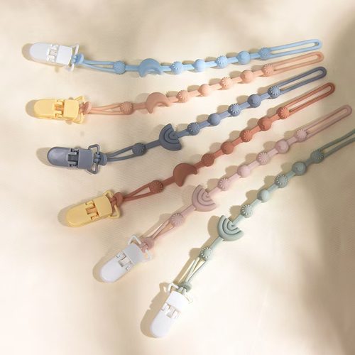 婴儿安抚奶嘴防掉链宝宝咬胶玩具防丢挂绳夹子食品硅胶牙胶固定器 - 图0