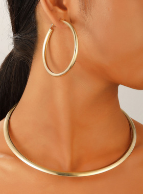 欧美跨境饰品 个性圆环锁骨choker项饰 小众光面冷淡风项圈女式