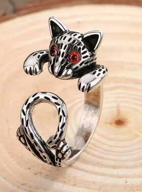 韩版猫复古做旧戒指女个性时尚红