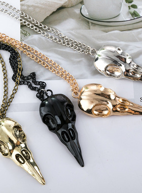 新款欧美朋克立体金属乌鸦头骨骷