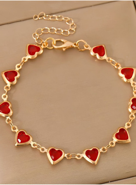 欧美ins风彩色爱心锆石手链个性