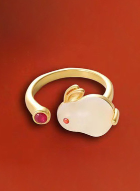 新中式玉兔戒指女款ins小众设计