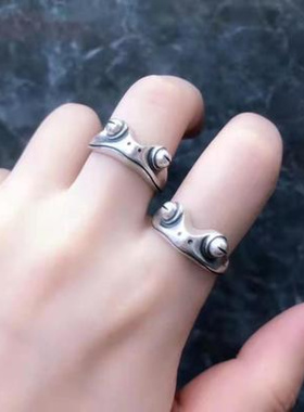 闭眼青蛙戒指素银指环女个性复古