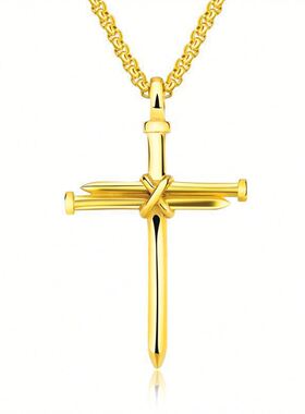 wish爆款项链欧美钛钢十字架项链