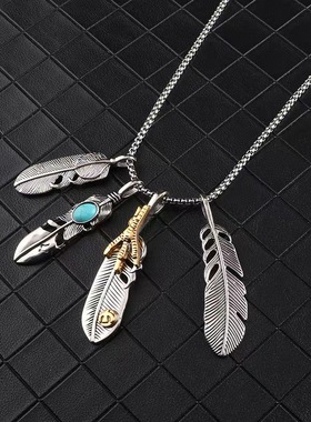 羽毛项链男嘻哈项链夜店个性潮吊坠ins百搭学生简约毛衣链女