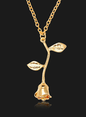 精致立体镂空玫瑰花吊坠项链送女