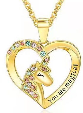 新款跨境饰品独角兽天马项链七彩