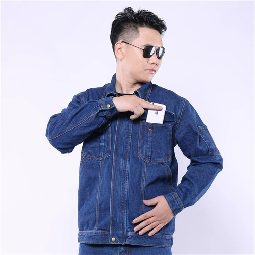 Износостойкие джинсы с начесом для работы, демисезонный хлопковый комплект подходит для мужчин и женщин