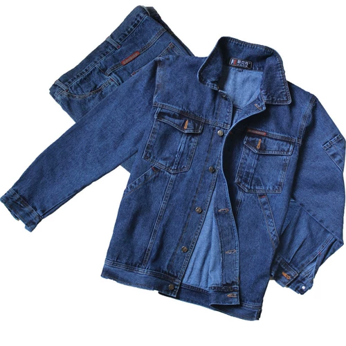 Хлопковый джинсовый износостойкий демисезонный комбинезон, увеличенная толщина