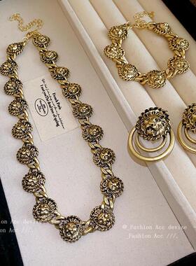 狮子头拼接项链套装港风复