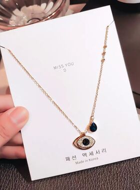 玫瑰金锁骨链恶魔之眼项链女森系网红ins潮人时尚钛钢吊坠不掉色