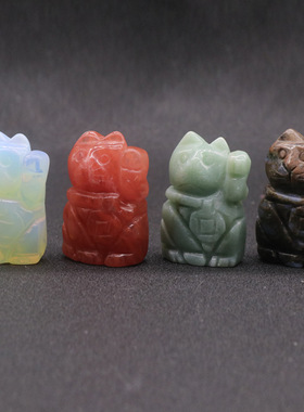 2寸猫水晶玉石雕刻摆件套装配件