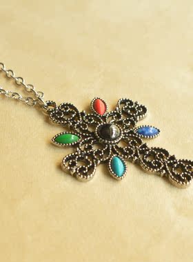 雅芳 中古首饰 Avon 装饰十字彩宝大毛衣链 成色新 不退换