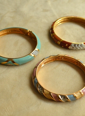 中古首饰 Joan Rivers 彩色珐琅手镯三款手围 18cm 成色新