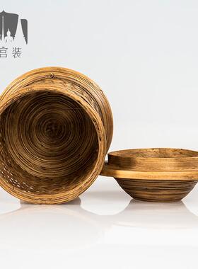 泰式竹编装饰纸巾盒抽纸铜圆形