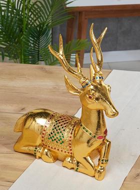 泰式东南亚风格金色鹿摆件一对