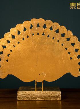 泰国进口实木雕刻孔雀开屏摆件