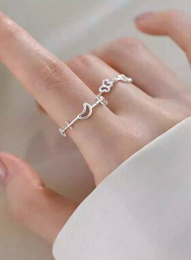 925纯银简约蝴蝶星星戒指女森系ins小众设计细圈指环小清新食指戒