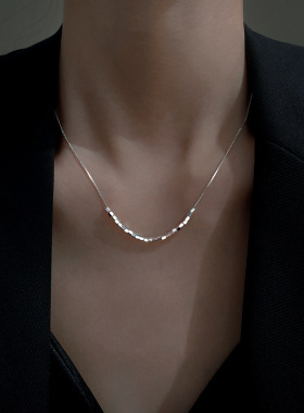 s925纯银小方块小众设计ins高级简约冷淡风几何碎银子个性女项链