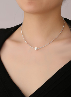 925银猫眼珠碎银子项链女时尚轻奢小众设计感锁骨链甜美气质颈链