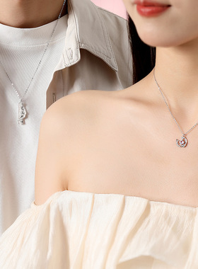 原创羽化成蝶情侣项链925纯银小众设计感几何蝴蝶锁骨链男女一对