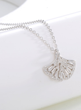 S925银满钻银杏叶项链女时尚气质秋季叶子锁骨链高级感颈链首饰品